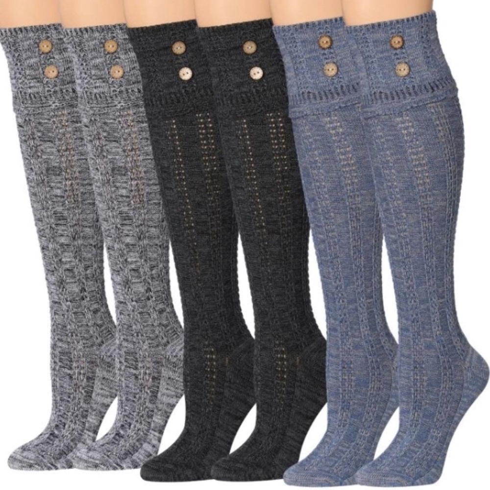 🌸3 Pair Over Knee/Knee Length Marled Socks - Picture 2 of 9